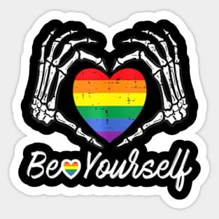 Gay Pride Heart Skeleton   Lgbt Men Women Sticker